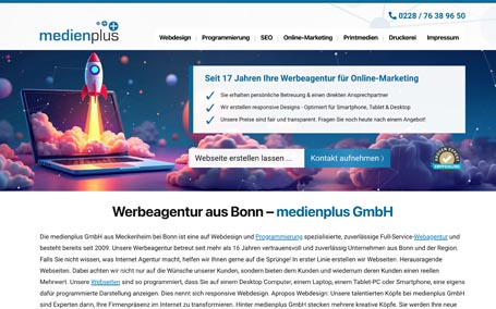 Screenshot der Webseite der medienplus GmbH aus Bonn